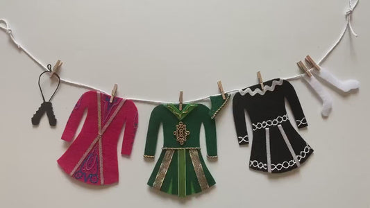 Irish Step Dancing Miniature Felt Clothesline Banner, Dancers Garland, Costume Bunting, Wall Hanging Decoration for Gift or Studio Decor