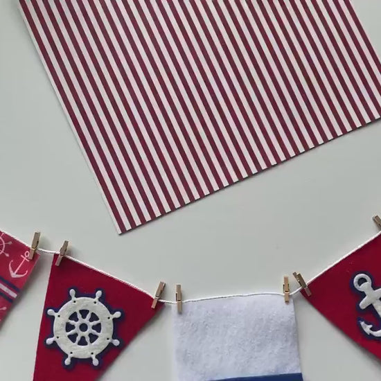 Nautical Boating Felt Flag Banner, Seafaring Pennants, Anchor Garland, Wall Hanging Decoration