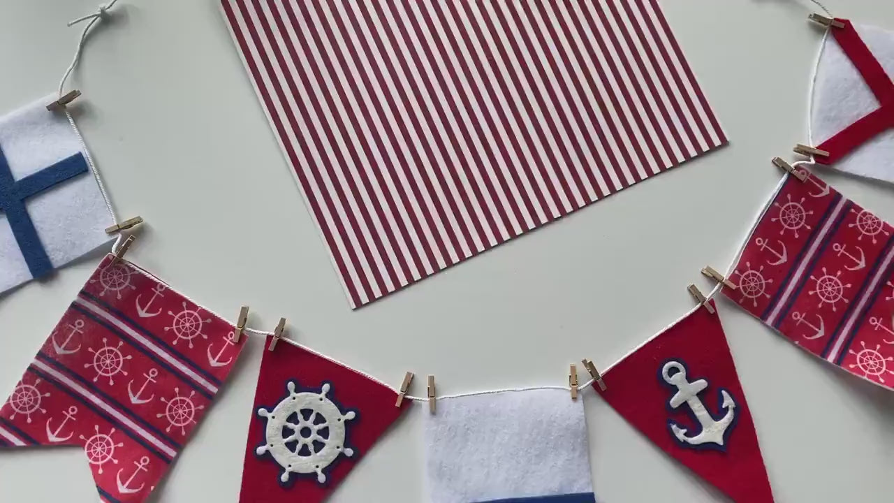 Nautical Boating Felt Flag Banner, Seafaring Pennants, Anchor Garland, Wall Hanging Decoration