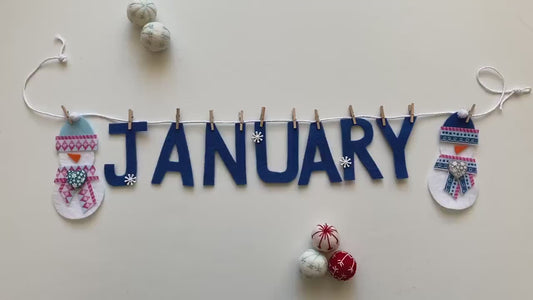 January Felt Miniature Clothesline Banner Snowman Garland Winter Bunting Wall Hanging Decoration for Bulletin Board