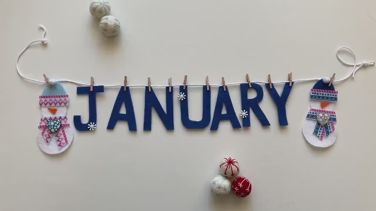 January Felt Miniature Clothesline Banner Snowman Garland Winter Bunting Wall Hanging Decoration for Bulletin Board