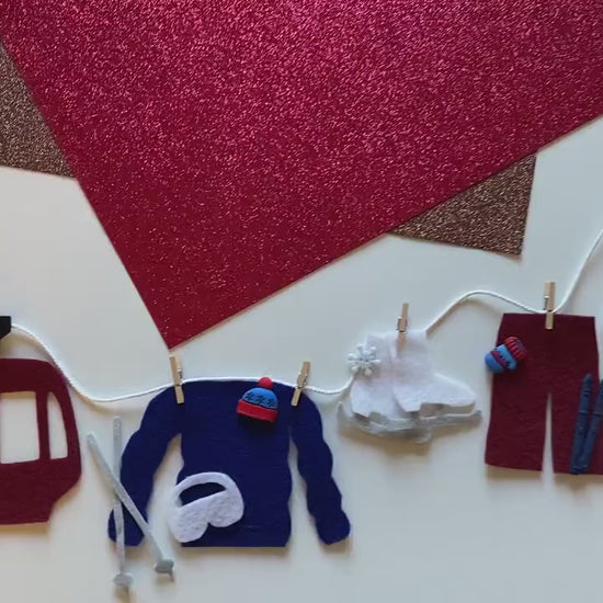Ski Lodge Miniature Felt Clothesline Banner, Winter Chateau Garland, Sports Bunting for Decoration