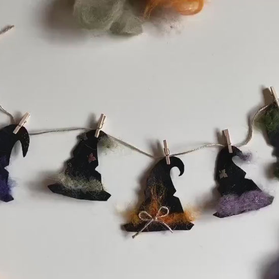 Felted Witch’s Hats Clothesline Banner Miniature Garland Bunting Wall Hanging Decoration for Halloween