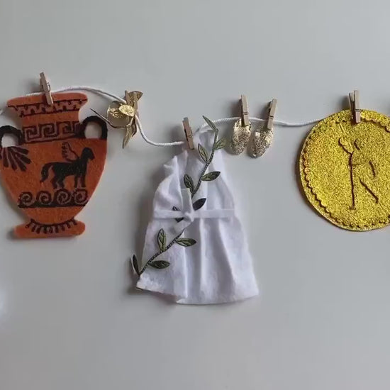 Rome Toga Party Felt Banner, Greek Columns Garland, Bunting, Wall Hanging Decoration for History Classroom