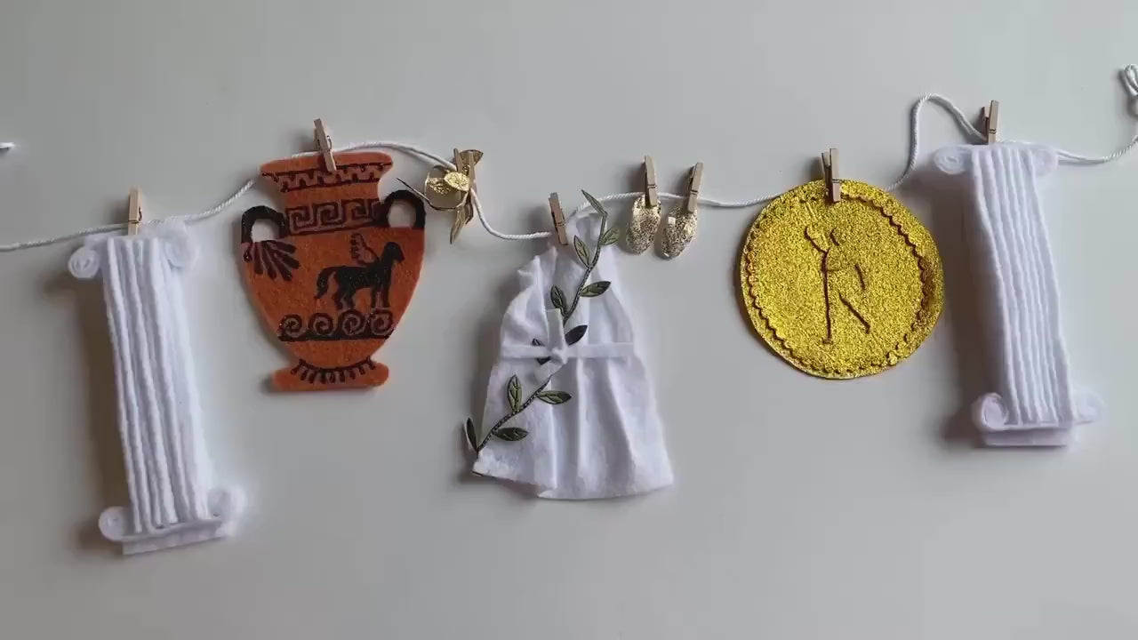 Rome Toga Party Felt Banner, Greek Columns Garland, Bunting, Wall Hanging Decoration for History Classroom