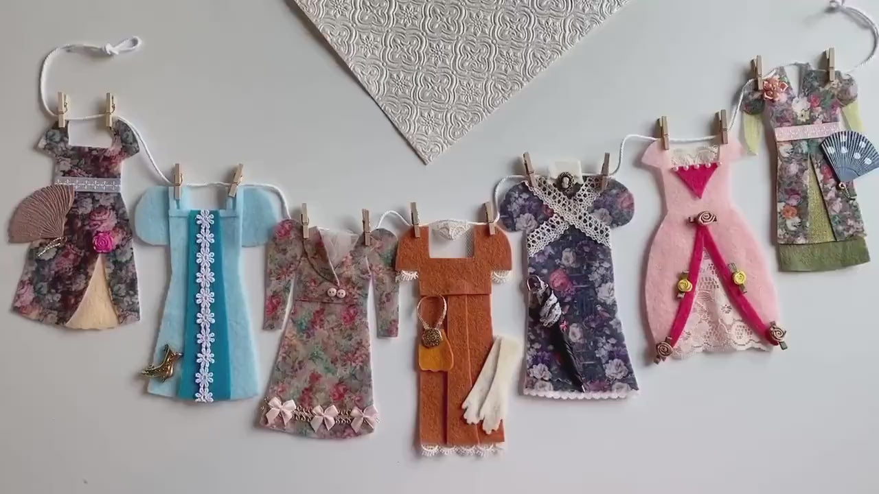 Regency Era Women’s Dresses Clothesline Banner, Laundry Line Garland, 1800s Fashion Bunting for Parties and Decoration