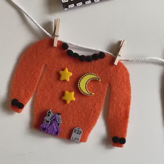Halloween Ugly Sweater Miniature Felt Clothesline Banner Garland Bunting Wall Hanging Decoration for October