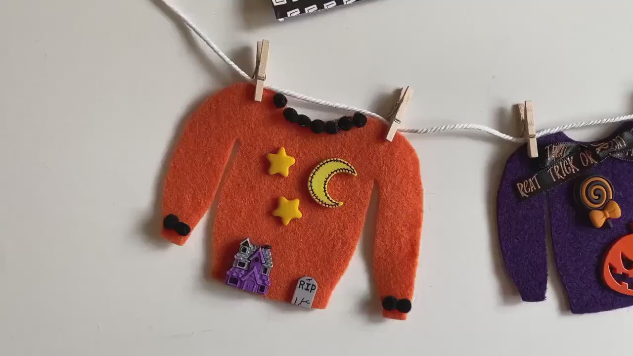Halloween Ugly Sweater Miniature Felt Clothesline Banner Garland Bunting Wall Hanging Decoration for October