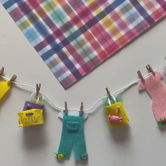 Easter Egg Hunt Miniature Felt Clothesline Banner, Easter Candy Garland, Easter Basket Bunting Wall Hanging Decoration