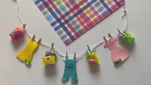 Easter Egg Hunt Miniature Felt Clothesline Banner, Easter Candy Garland, Easter Basket Bunting Wall Hanging Decoration
