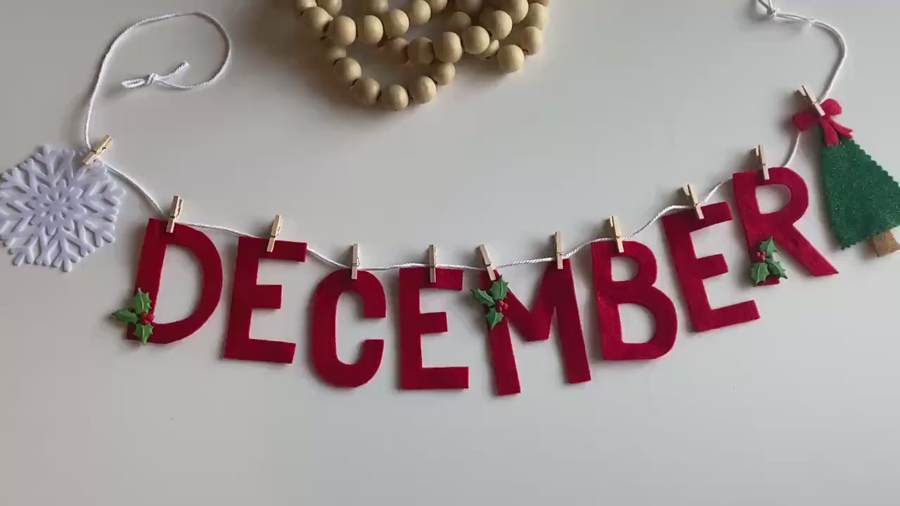 Set of 12 Miniature Felt Monthly Word Banners, Small Calendar Garlands for Bulletin Boards or Home Decorating, Clothesline Mantel Bunting