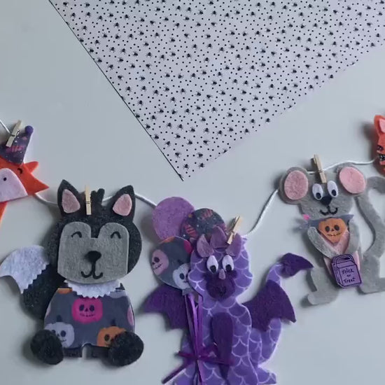 Halloween Animals Banner, October Creatures Garland, Nocturnal Animals Bunting, Wall Hanging Decoration