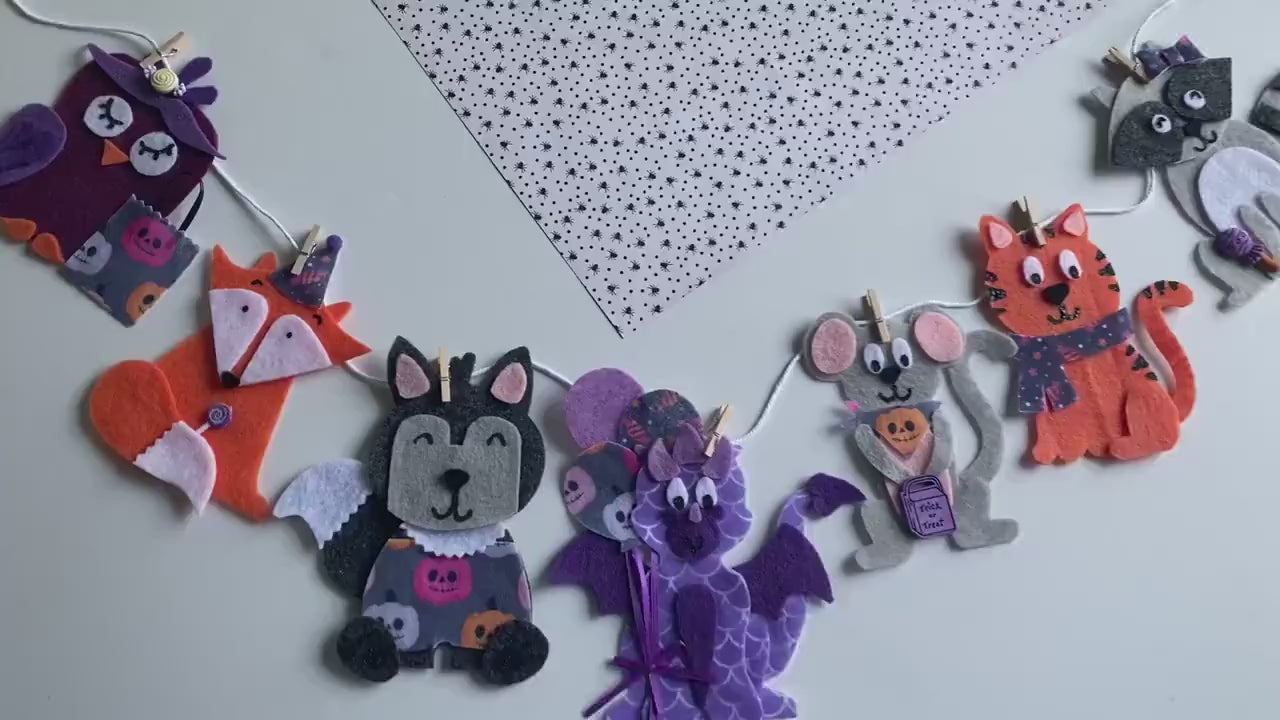 Halloween Animals Banner, October Creatures Garland, Nocturnal Animals Bunting, Wall Hanging Decoration