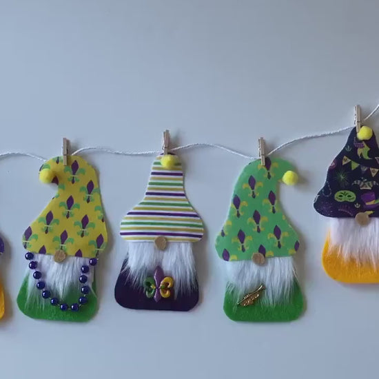 Mardi Gras Gnome Banner Bunting Garland Wall Hanging for Decoration