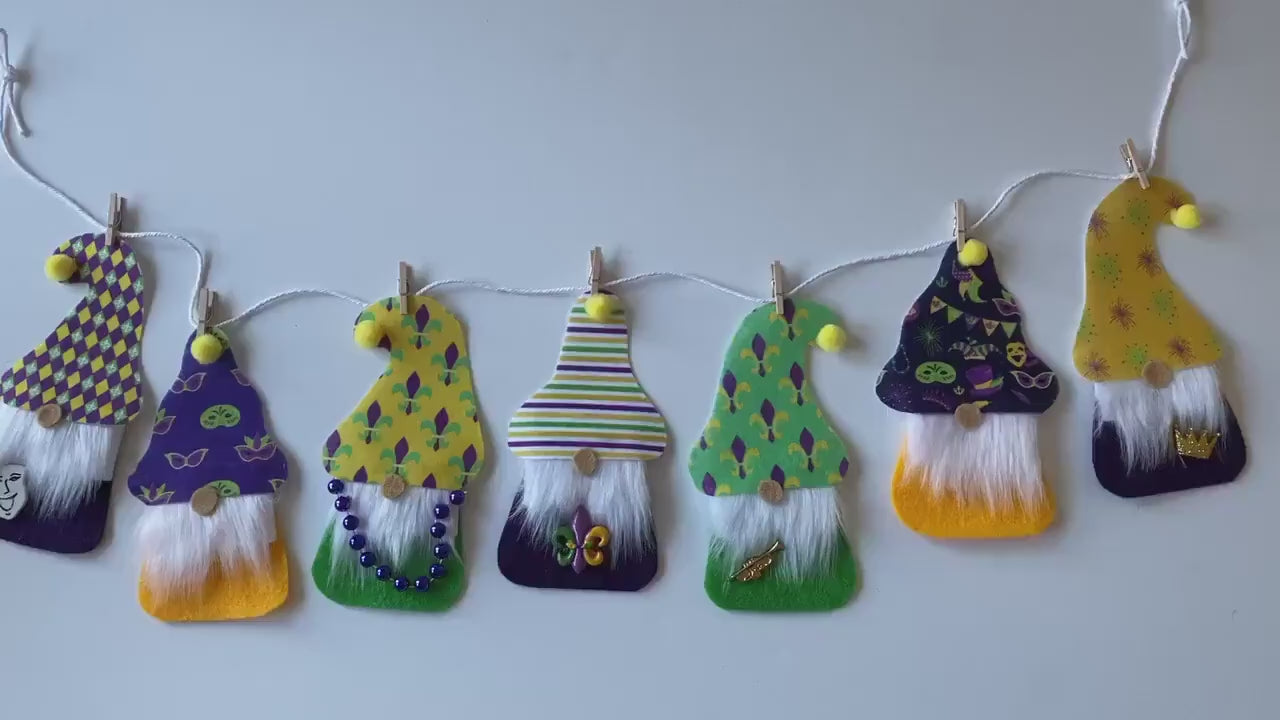 Mardi Gras Gnome Banner Bunting Garland Wall Hanging for Decoration
