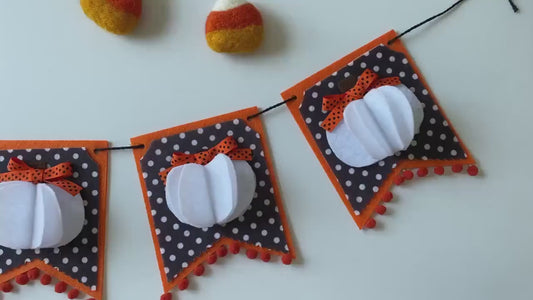 White Pumpkin Polka-dot Halloween Felt Banner Garland Autumn Bunting Pennant Flag for Decoration