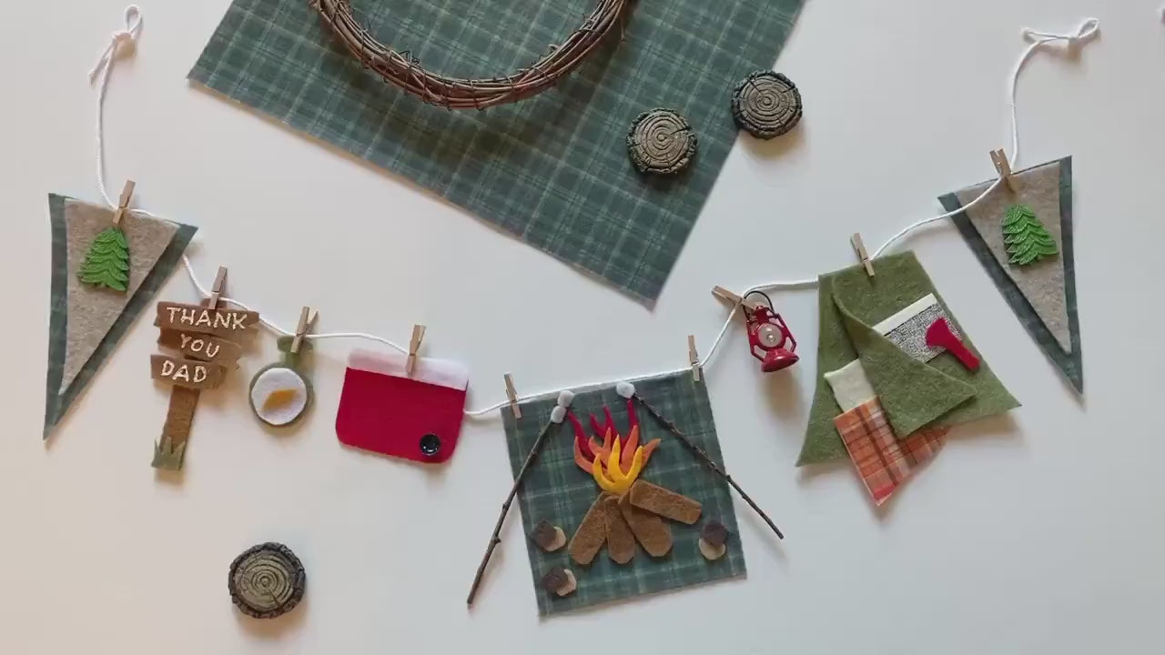 Camping Miniature Felt Clothesline Banner Garland Bunting Wall Hanging Decoration for Father’s Day