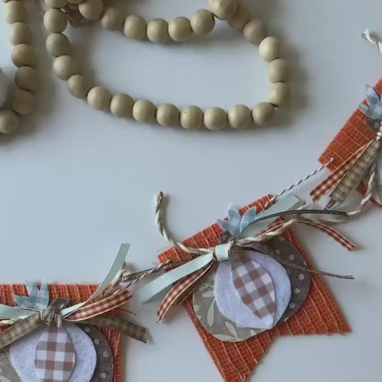 Farmhouse Pumpkin French Chic Fall Banner Garland Bunting Wall Hanging Flag Pennant Decoration for Autumn