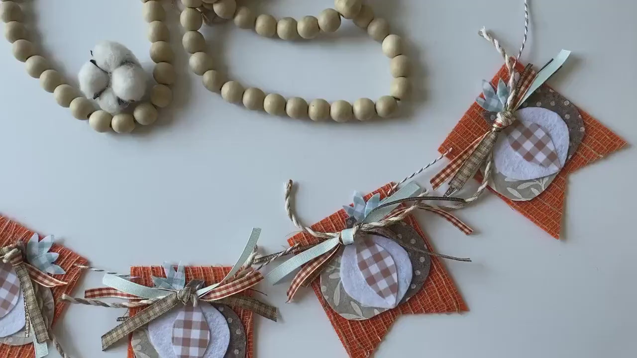 Farmhouse Pumpkin French Chic Fall Banner Garland Bunting Wall Hanging Flag Pennant Decoration for Autumn