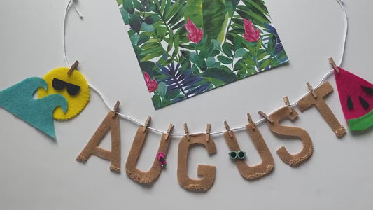 August Monthly Banner, Beach Garland, Sun and Waves Vacation Bulletin Board Decoration