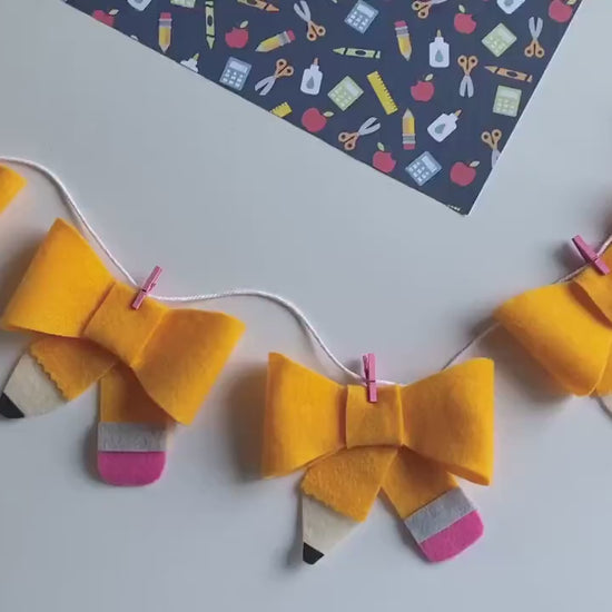 Pencil Bow Banner, Back to School Garland, Teacher Bunting, Classroom Wall Hanging Decoration for September