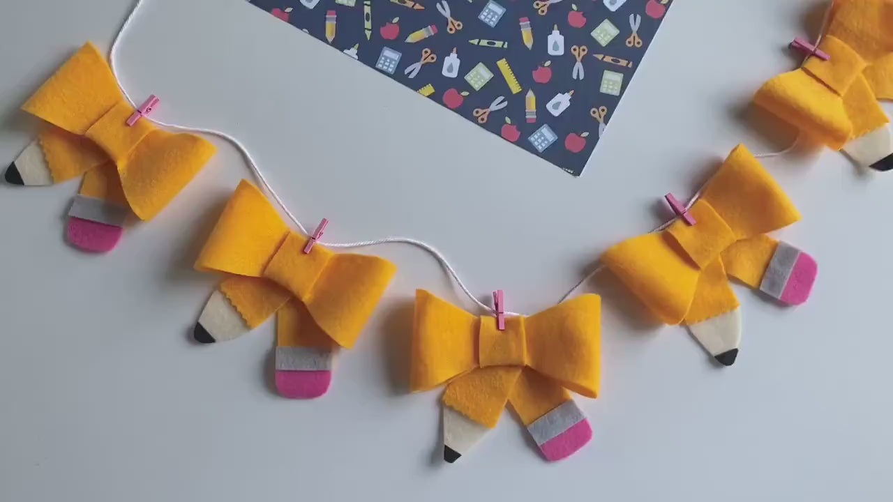 Pencil Bow Banner, Back to School Garland, Teacher Bunting, Classroom Wall Hanging Decoration for September