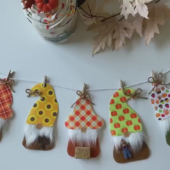Fall Gnomes with Beards Felt Miniature Banner Garland Bunting Wall Hanging Decoration for Autumn