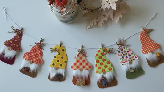 Fall Gnomes with Beards Felt Miniature Banner Garland Bunting Wall Hanging Decoration for Autumn