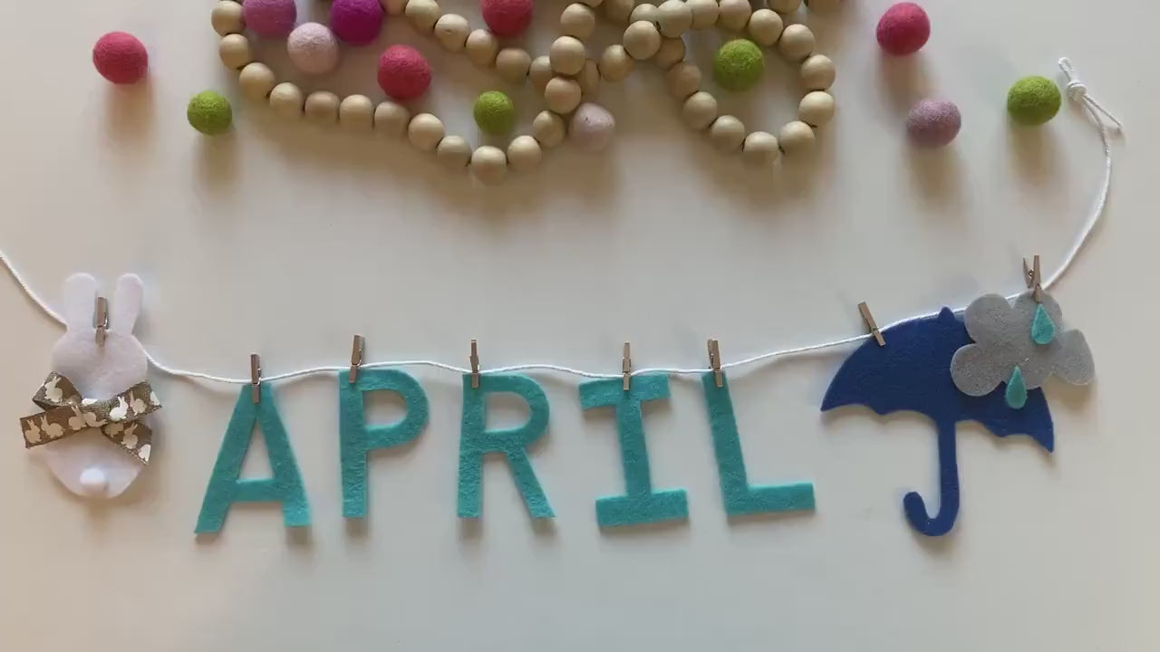 April Monthly Banner, April Showers Garland, Bunny Rabbit Bulletin Board Decoration
