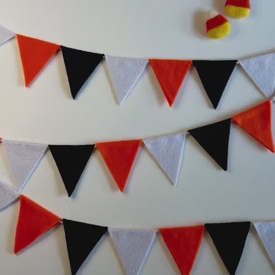 Halloween Triangle Bunting, October Colors Seasonal Flag Garland, Summerween Spooky Season Banner, 6 feet long Felt Mantel Swag