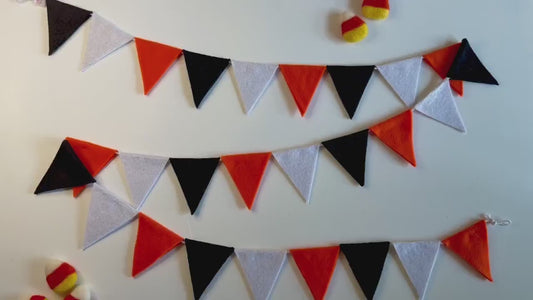 Halloween Triangle Bunting, October Colors Seasonal Flag Garland, Summerween Spooky Season Banner, 6 feet long Felt Mantel Swag