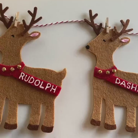 Reindeer and Santa’s Sleigh Bunting, Christmas Holiday Garland, Rudolph, Dasher, and Dancer Banner for Fireplace Mantel Home Decoration