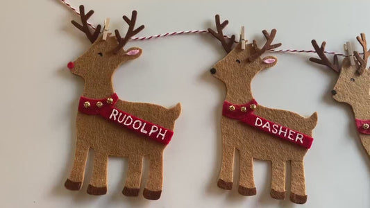 Reindeer and Santa’s Sleigh Bunting, Christmas Holiday Garland, Rudolph, Dasher, and Dancer Banner for Fireplace Mantel Home Decoration