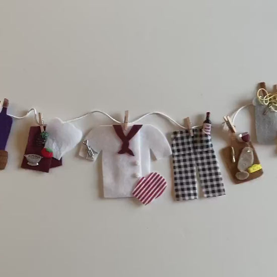 Italian Chef Miniature Felt Clothesline Banner Wine Garland Wall Hanging Bunting Decoration for Wine Lovers