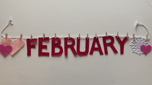 February Monthly Banner, Snowflake & Heart Garland, Bulletin Board Decoration
