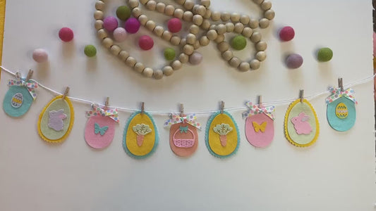 Easter Egg Miniature Felt Banner, Pastel Garland, Wall Hanging Decoration