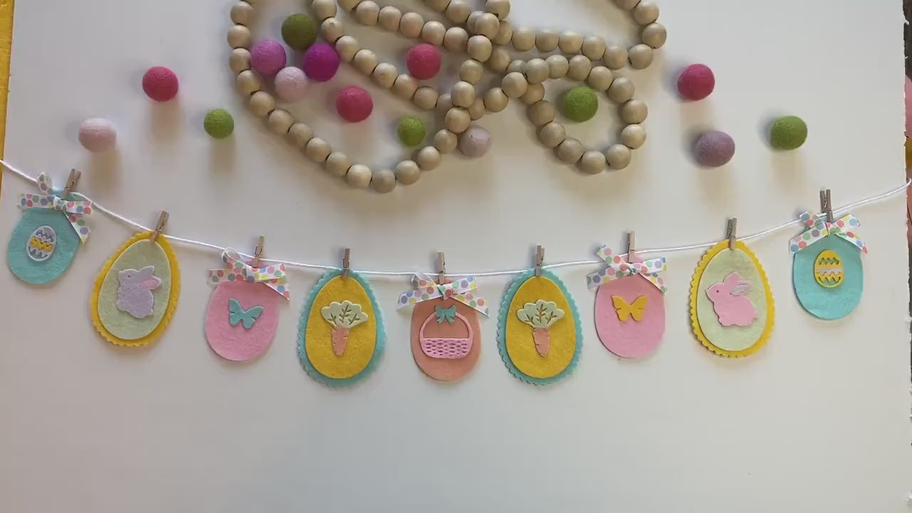 Easter Egg Miniature Felt Banner, Pastel Garland, Wall Hanging Decoration