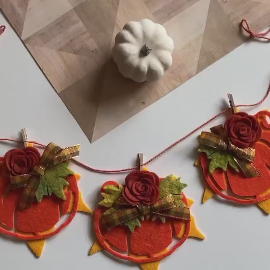Fall Banner Pumpkin and Leaf Bunting Autumn Garland Felt Flowers and Leaves Wall Hanging Decoration for October