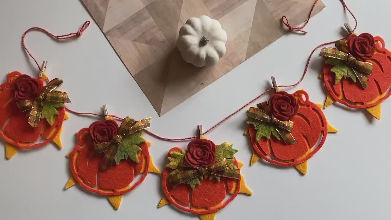 Fall Banner Pumpkin and Leaf Bunting Autumn Garland Felt Flowers and Leaves Wall Hanging Decoration for October