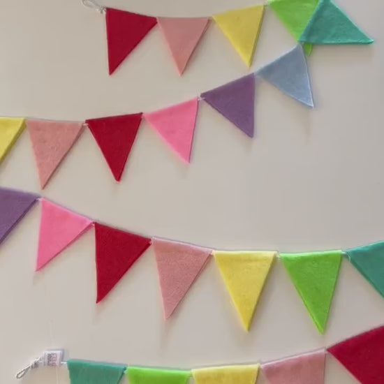 Pastel Rainbow Bunting, Triangle Banner, Felt Flag Pennants, Birthday Garland for Decoration or Party