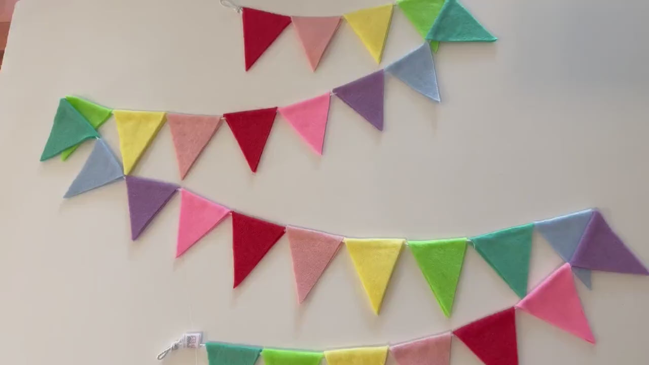 Pastel Rainbow Bunting, Triangle Banner, Felt Flag Pennants, Birthday Garland for Decoration or Party