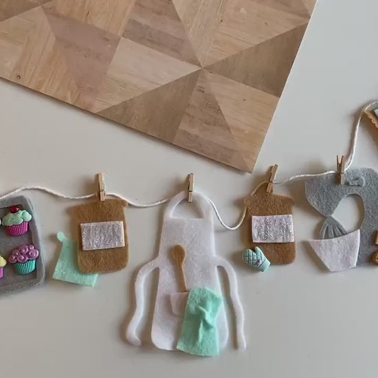 Baking Miniature Felt Banner, Apron Bunting, Cooking Wall Hanging, Kitchen Garland, Bakery Decoration