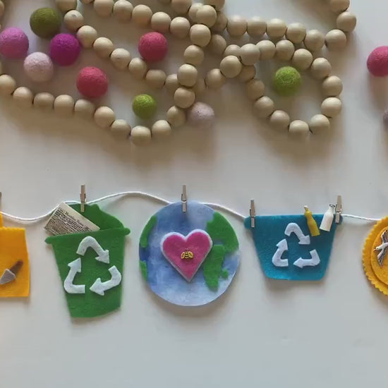 Earth Day Miniature Felt Banner, Earth-Friendly Garland, Bunting, Wall Hanging Decoration