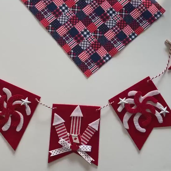Canada Day Banner, Felt Canadian Holiday Garland for July, Red and White Fireworks Bunting, Wall Hanging Decoration for Home Décor or Party