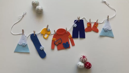 Snowboarding Miniature Felt Clothesline Banner, Winter Sports Garland, Bunting for Decoration