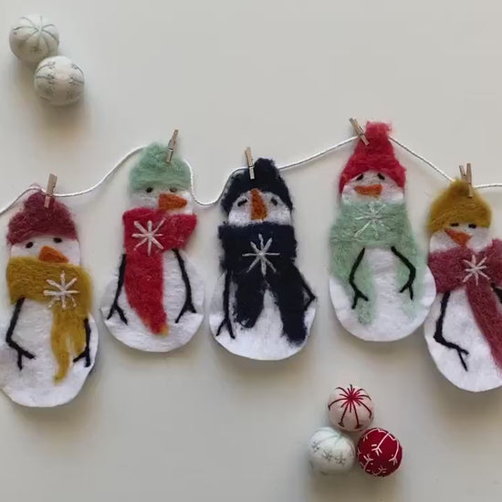Snowmen Felted Banner Garland Bunting Wall Hanging Decoration for Winter or January