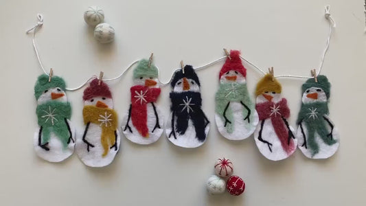 Snowmen Felted Banner Garland Bunting Wall Hanging Decoration for Winter or January