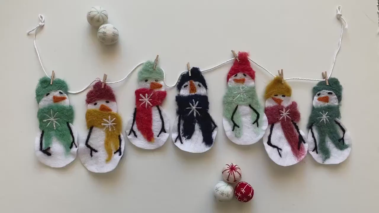 Snowmen Felted Banner Garland Bunting Wall Hanging Decoration for Winter or January