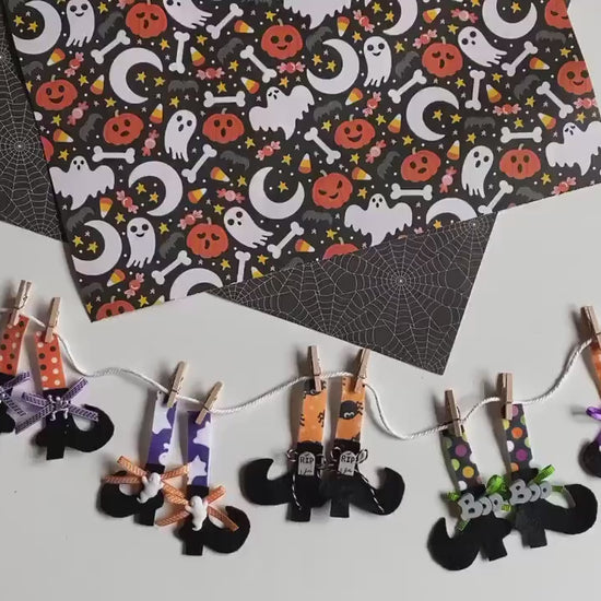 Miniature Felt Witch Feet Clothesline Banner Witches Stockings Garland Halloween Bunting Wall Hanging Decoration for October