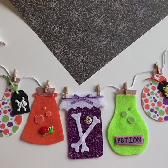 Halloween Potions Banner, Witch’s Spell Book Garland, Bunting, Decoration for Parties or Home Decor